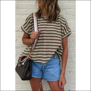 Chic Brown Stripe Tee: Side Slit  & Ready to Slay 💅 from Needful Things!