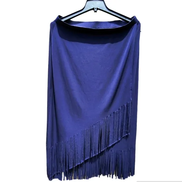 Chico's Collection Knit Fringe Women's Navy Blue Maxi Skirt Size 2