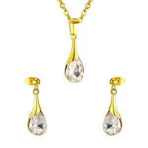 Clear Crystal & 18K Gold-Plated Drop Earrings & Pendant Necklace