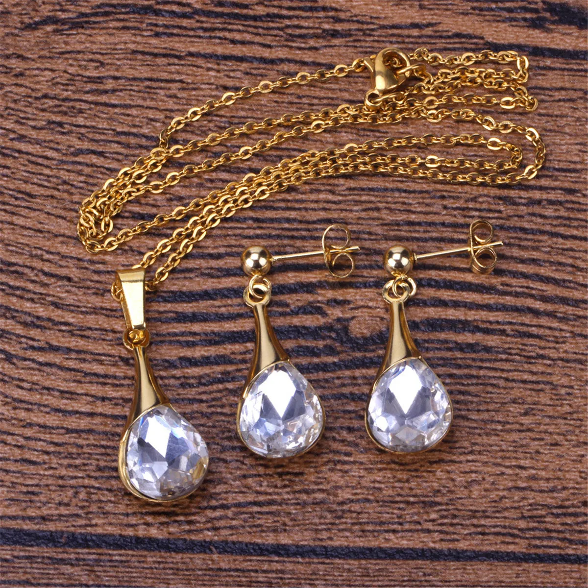 Clear Crystal & 18K Gold-Plated Drop Earrings & Pendant Necklace