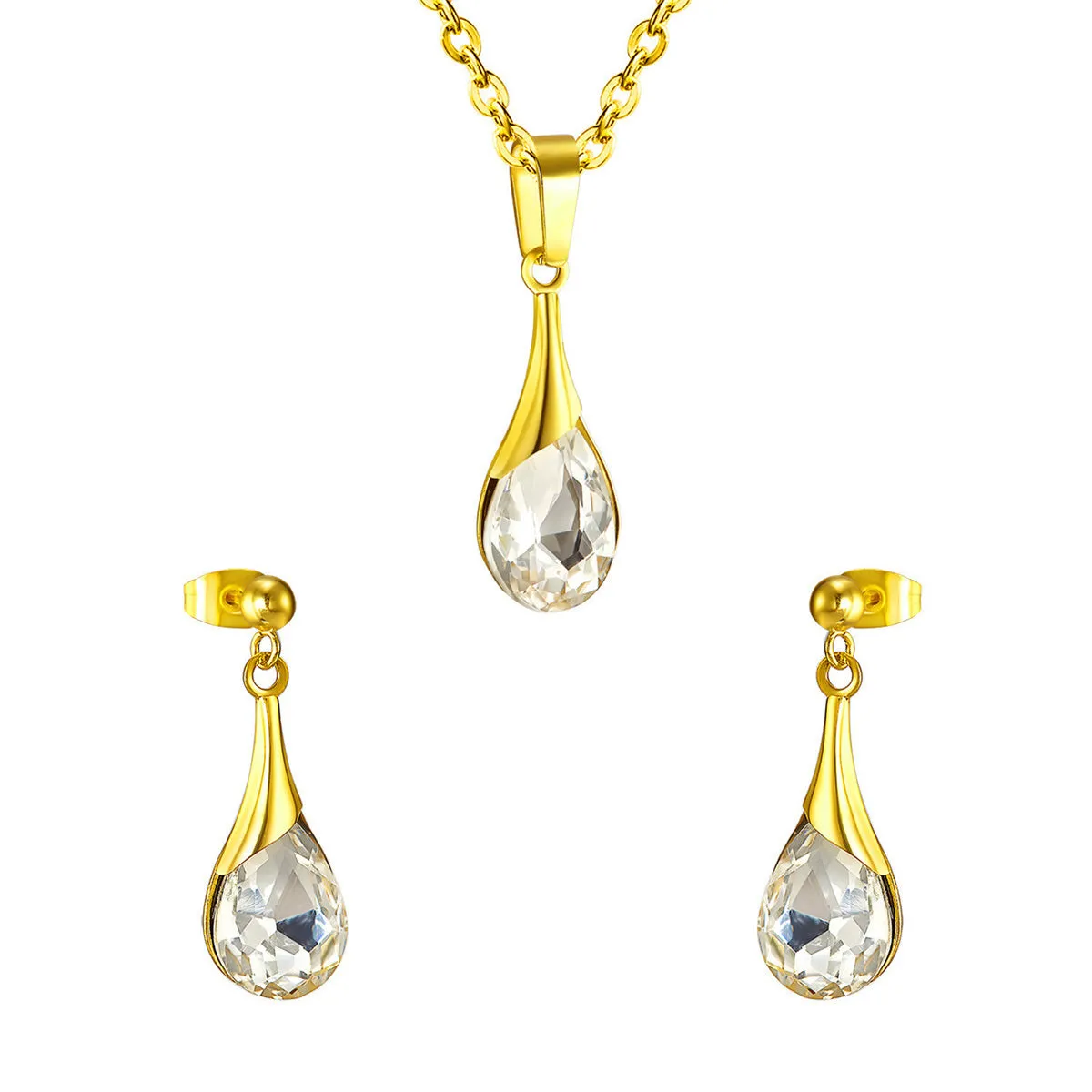 Clear Crystal & 18K Gold-Plated Drop Earrings & Pendant Necklace