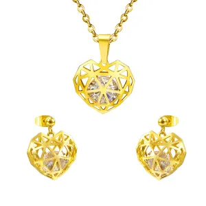 Clear Cubic Zirconia & 18K Gold-Plated Heart Drop Earrings & Pendant Necklace