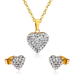Clear Cubic Zirconia & 18K Gold-Plated Heart Stud Earrings & Pendant Necklace