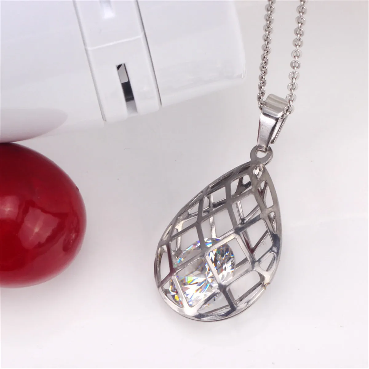 Clear Cubic Zirconia & Silver-Plated Caged Drop Earrings & Pendant Necklace