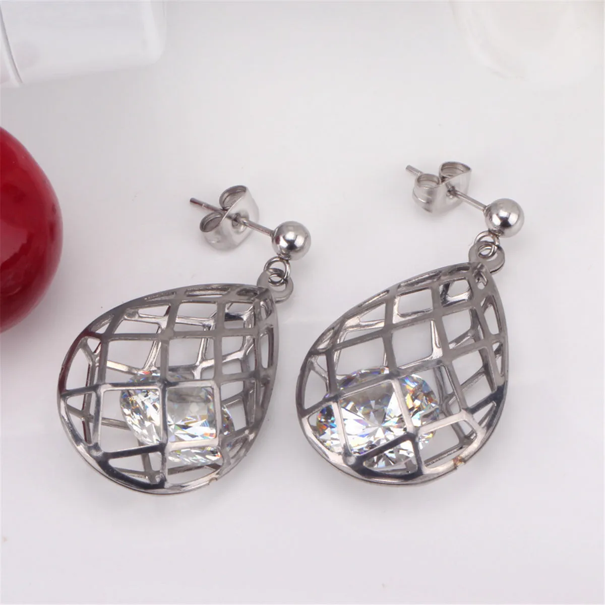 Clear Cubic Zirconia & Silver-Plated Caged Drop Earrings & Pendant Necklace