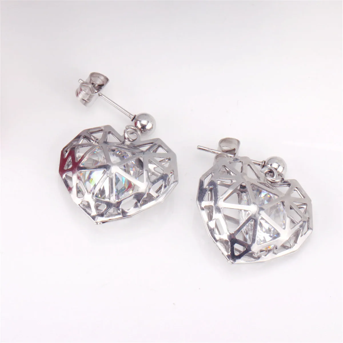 Clear Cubic Zirconia & Silver-Plated Heart Drop Earrings & Pendant Necklace