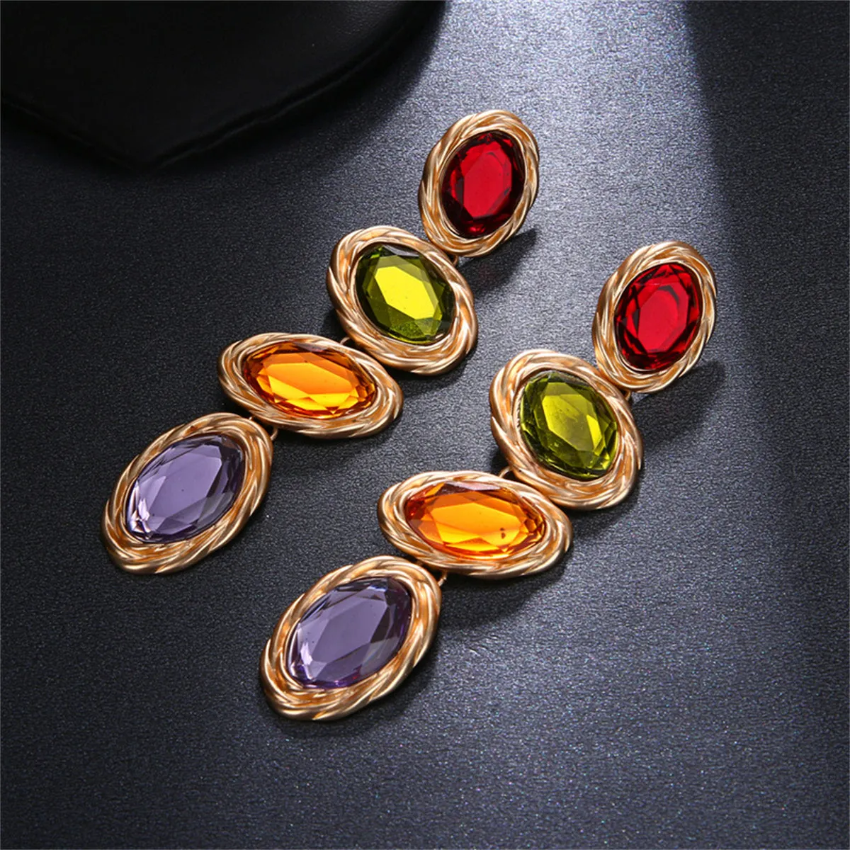 Colored Crystal & 18K Gold-Plated Oval Twist Drop Earrings