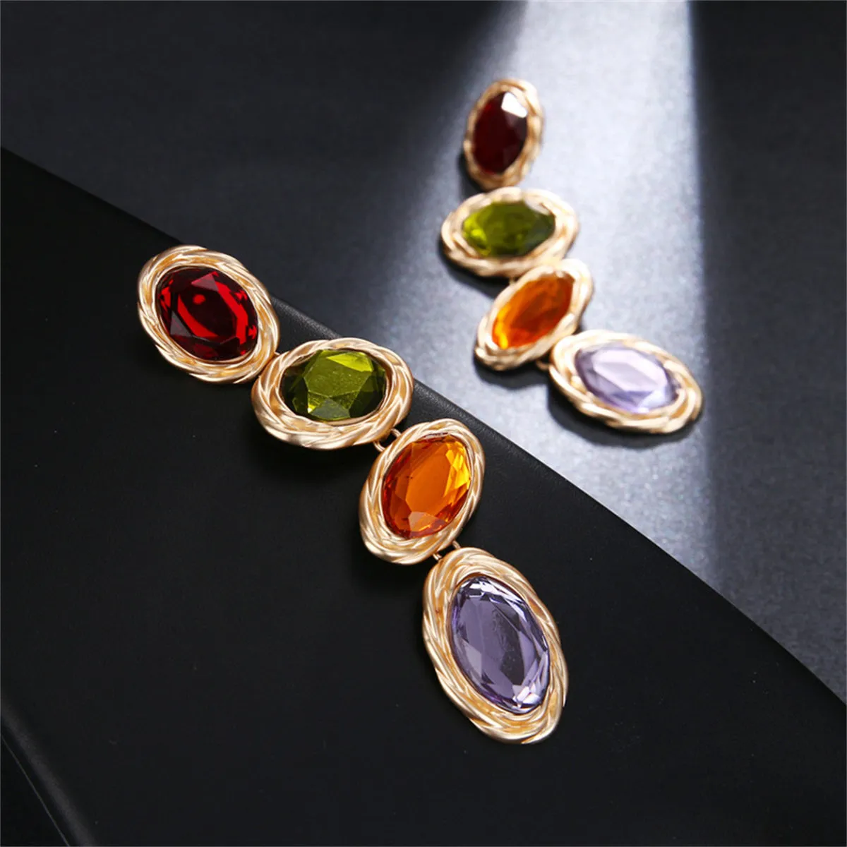 Colored Crystal & 18K Gold-Plated Oval Twist Drop Earrings