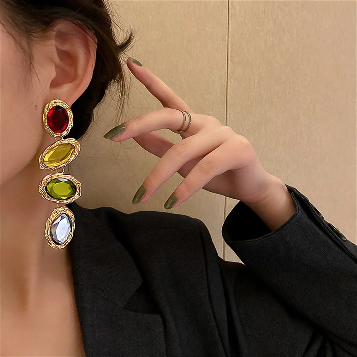 Colored Crystal & 18K Gold-Plated Oval Twist Drop Earrings