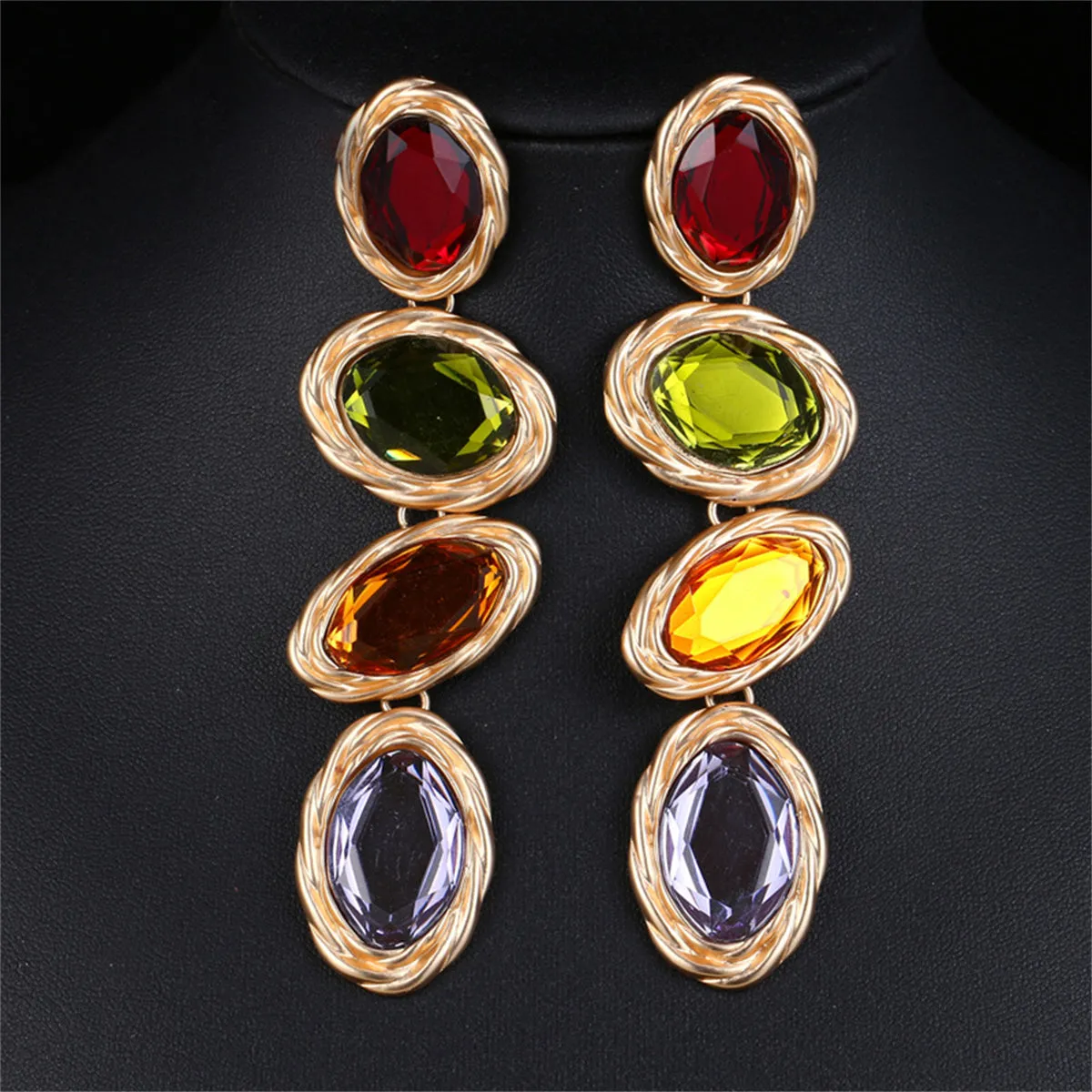 Colored Crystal & 18K Gold-Plated Oval Twist Drop Earrings