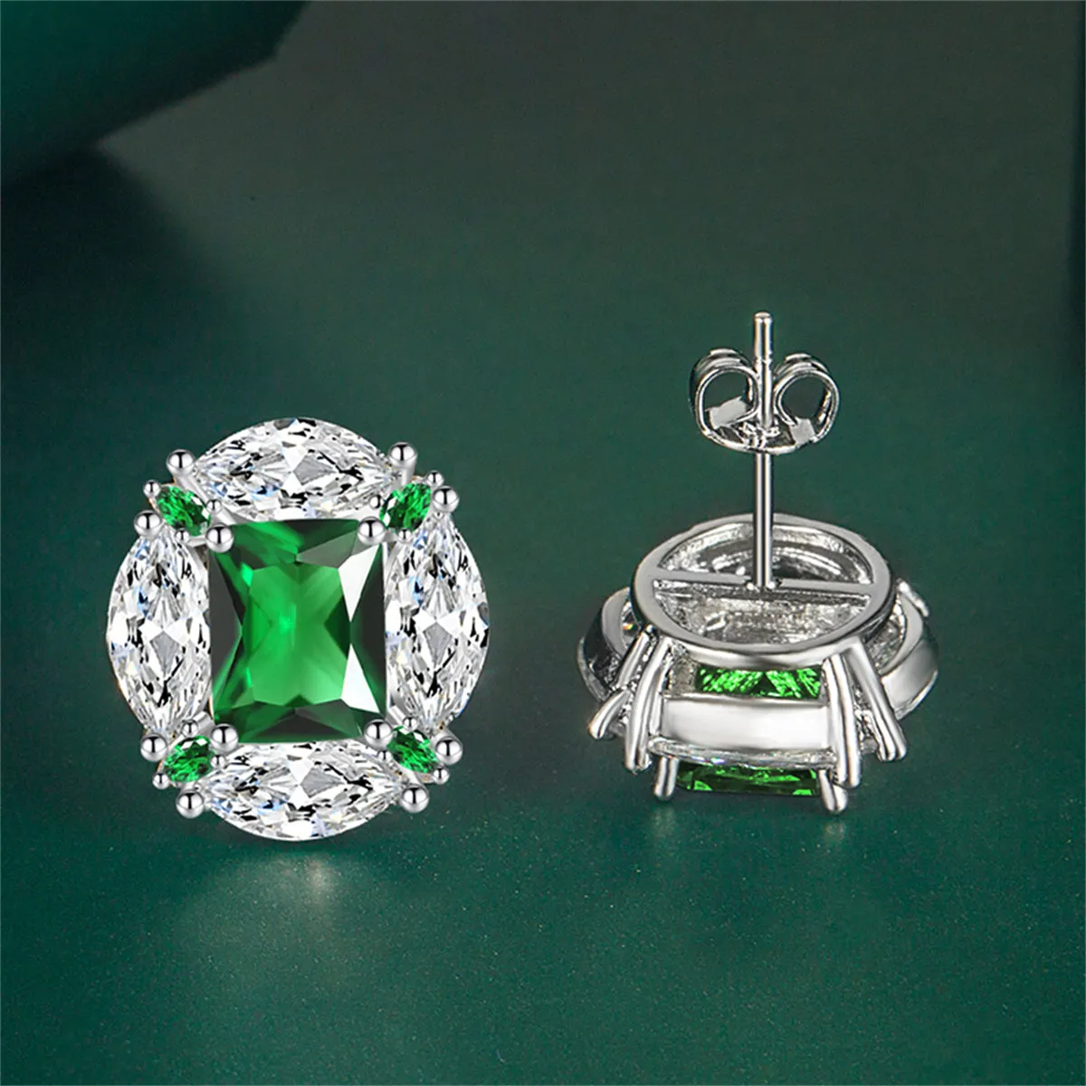 Colored Radiant & Marquise Crystal Silver-Plated Oval Stud Earrings