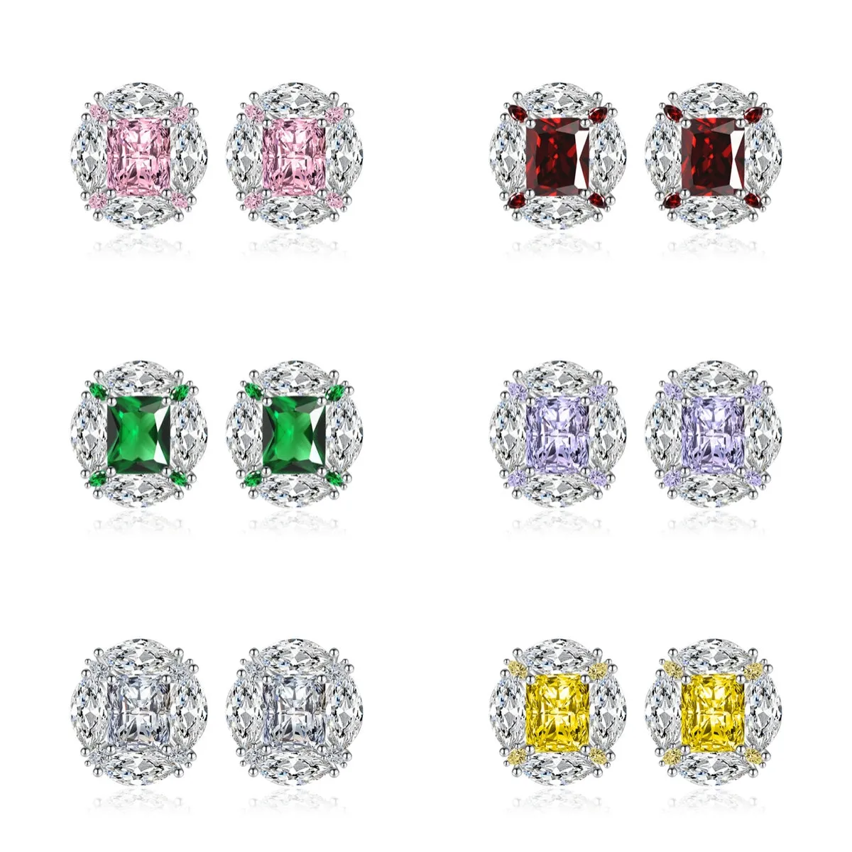 Colored Radiant & Marquise Crystal Silver-Plated Oval Stud Earrings