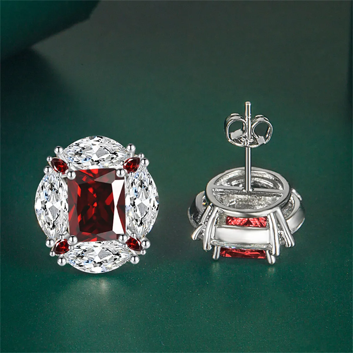 Colored Radiant & Marquise Crystal Silver-Plated Oval Stud Earrings