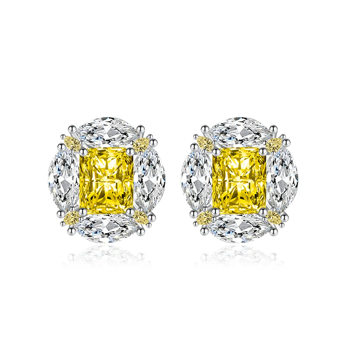 Colored Radiant & Marquise Crystal Silver-Plated Oval Stud Earrings