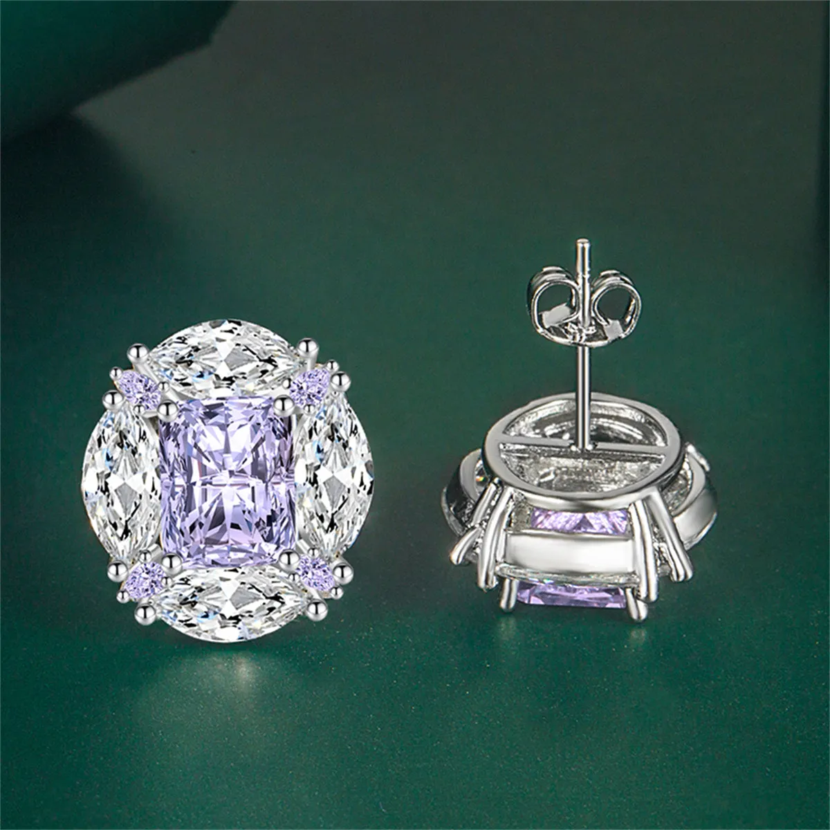 Colored Radiant & Marquise Crystal Silver-Plated Oval Stud Earrings