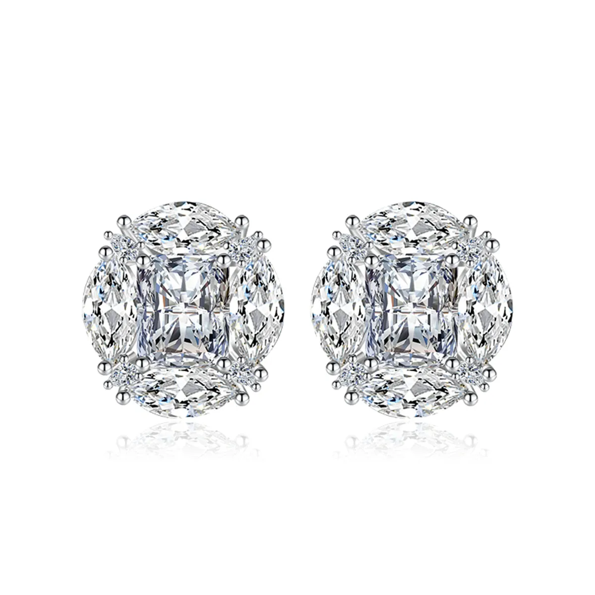Colored Radiant & Marquise Crystal Silver-Plated Oval Stud Earrings
