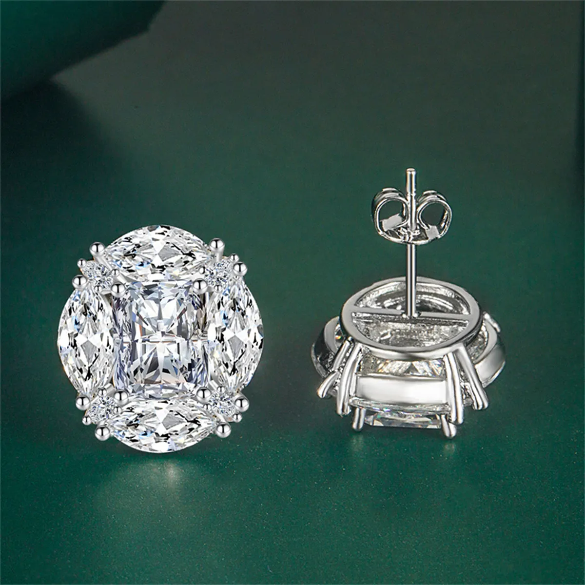 Colored Radiant & Marquise Crystal Silver-Plated Oval Stud Earrings