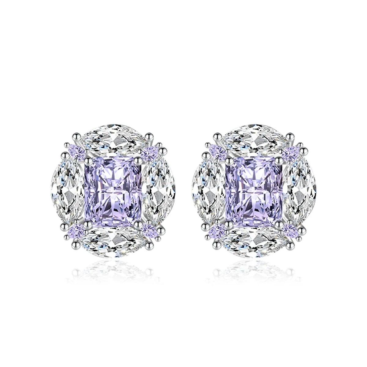 Colored Radiant & Marquise Crystal Silver-Plated Oval Stud Earrings