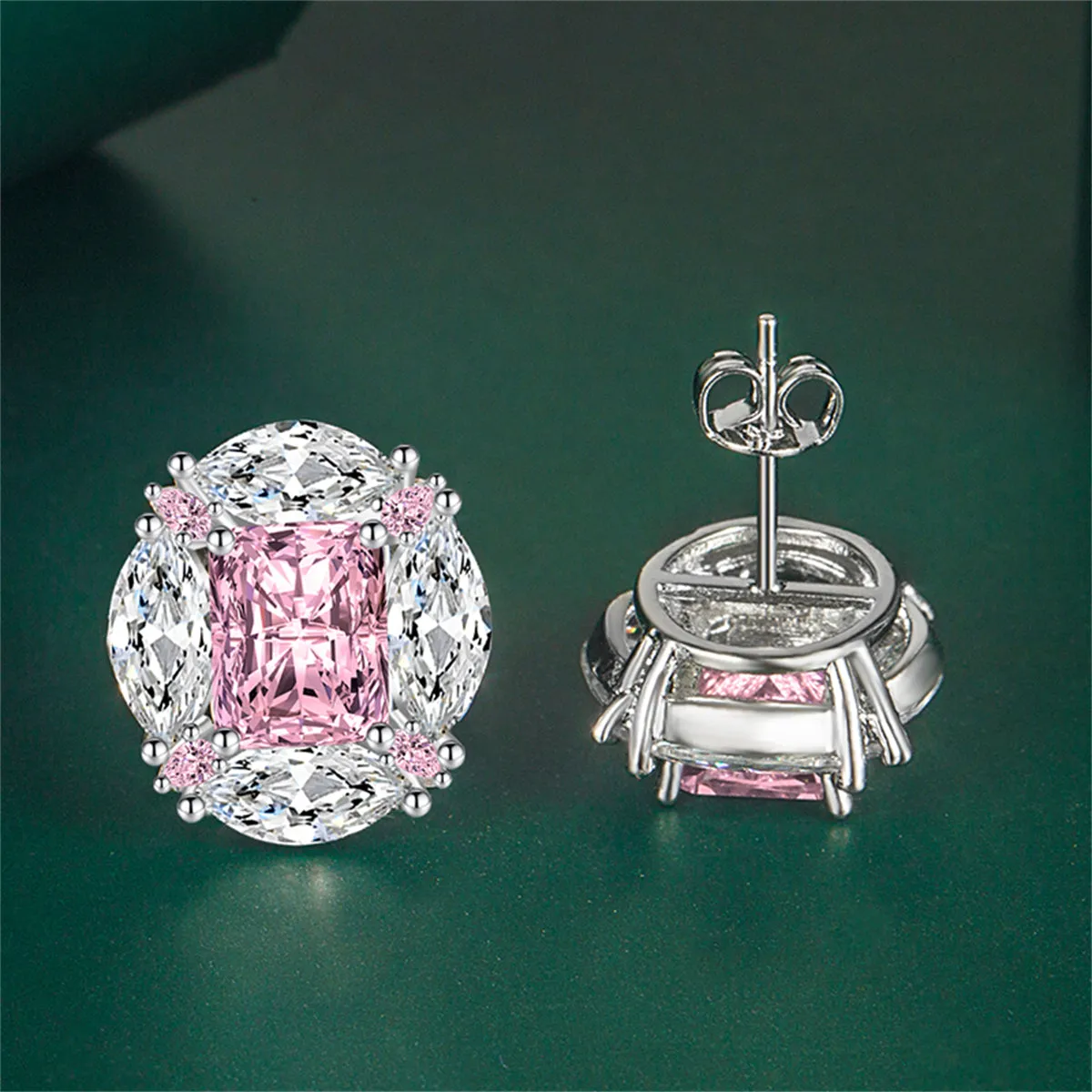 Colored Radiant & Marquise Crystal Silver-Plated Oval Stud Earrings