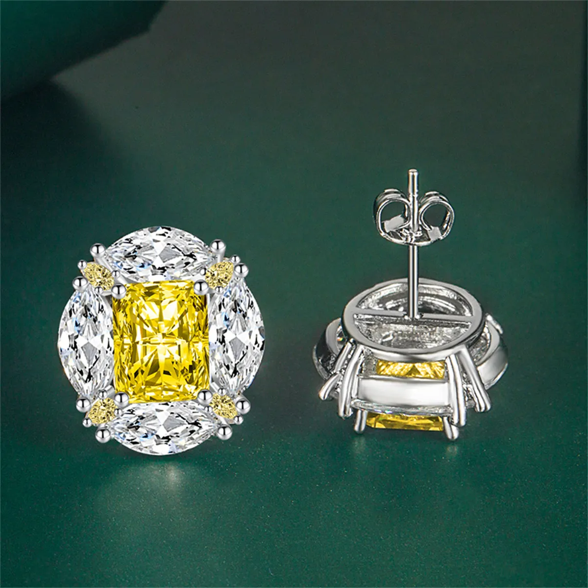 Colored Radiant & Marquise Crystal Silver-Plated Oval Stud Earrings
