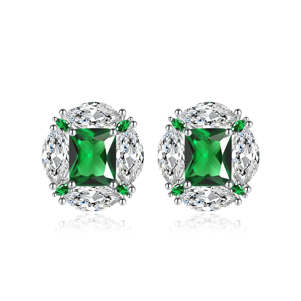 Colored Radiant & Marquise Crystal Silver-Plated Oval Stud Earrings