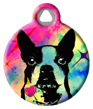 Colorful Pop Art Boston Terrier Pet ID Tag