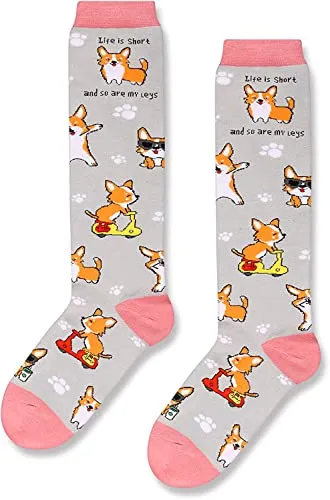 Corgi Gifts For Women Lovely Animals Socks Gift For Corgi Lover Valentine's Birthdays Gift For Her, Fun Knee High Corgi Socks
