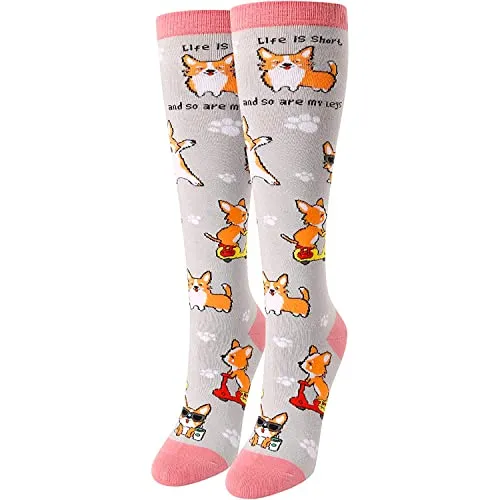 Corgi Gifts For Women Lovely Animals Socks Gift For Corgi Lover Valentine's Birthdays Gift For Her, Fun Knee High Corgi Socks
