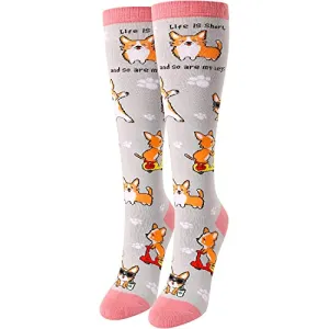 Corgi Gifts For Women Lovely Animals Socks Gift For Corgi Lover Valentine's Birthdays Gift For Her, Fun Knee High Corgi Socks