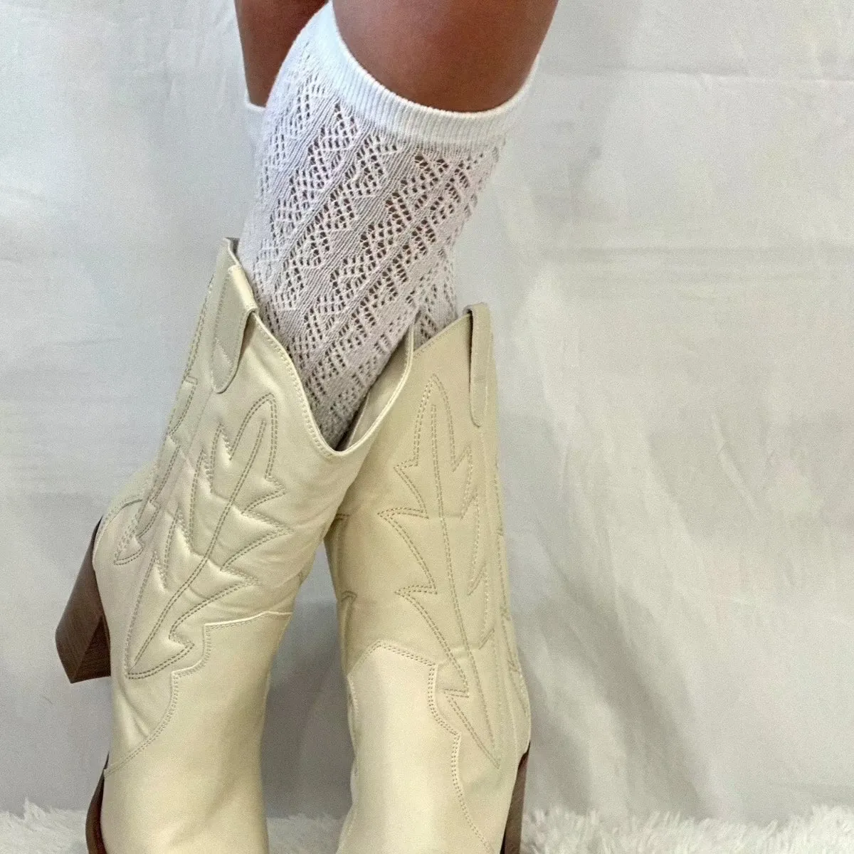 COWGIRL BOOT cute knee high socks  - white
