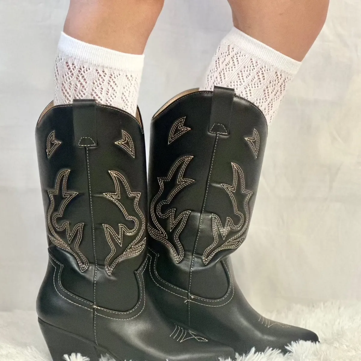COWGIRL BOOT cute knee high socks  - white