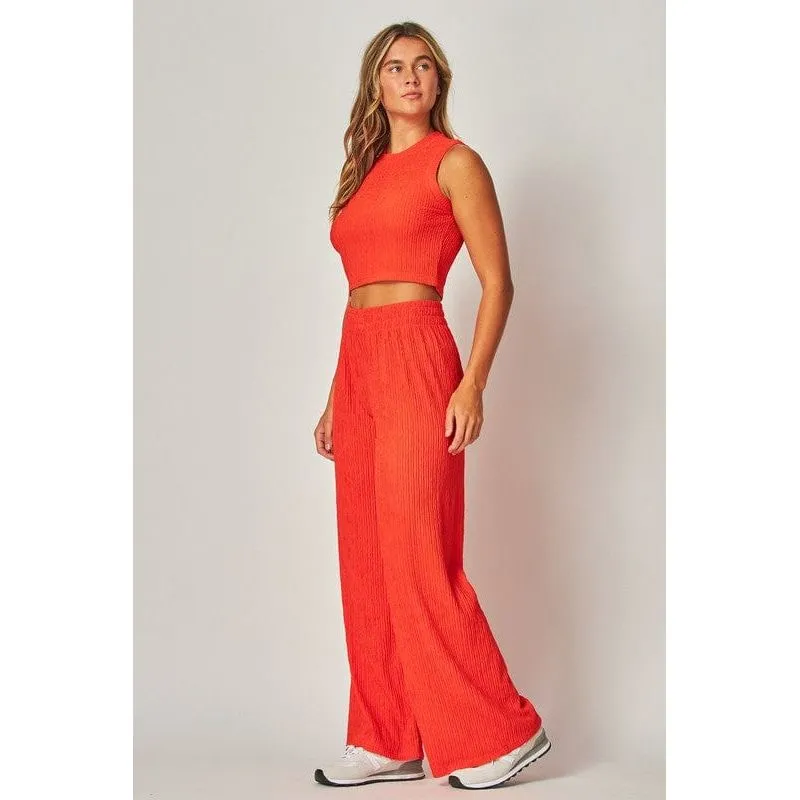Crinkle Textured Cropped Top 2pc Loungewear Set