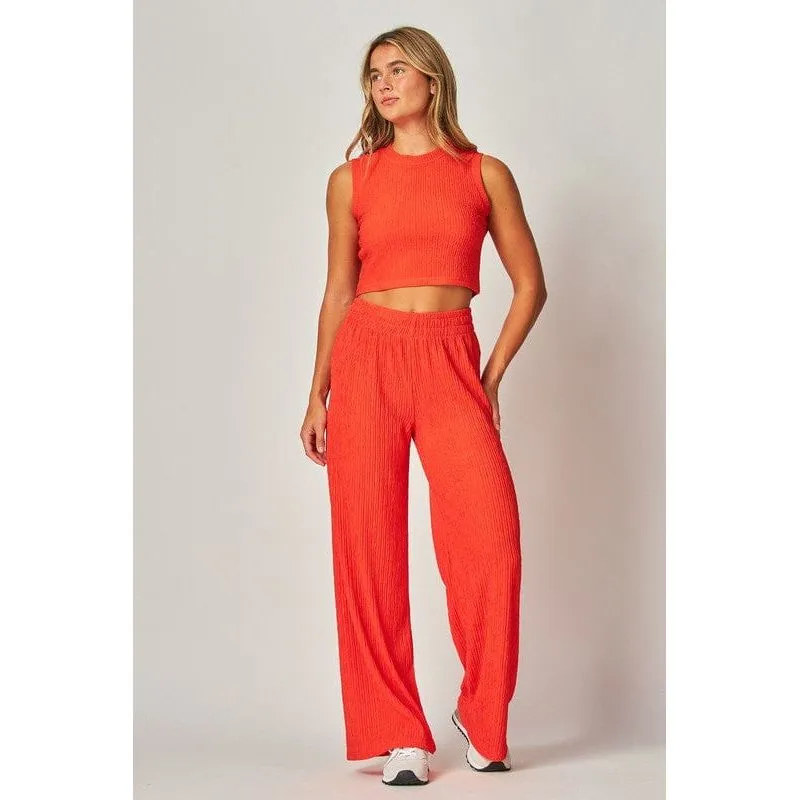 Crinkle Textured Cropped Top 2pc Loungewear Set