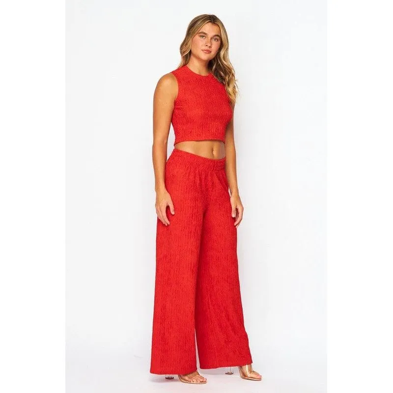 Crinkle Textured Cropped Top 2pc Loungewear Set