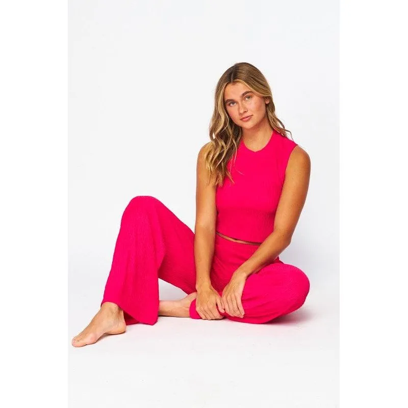 Crinkle Textured Cropped Top 2pc Loungewear Set