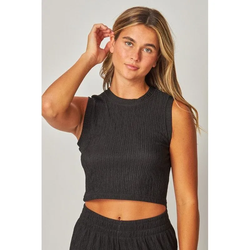 Crinkle Textured Cropped Top 2pc Loungewear Set