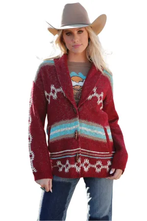 Cruel Denim Women's Southwest Red Print Cardigan
