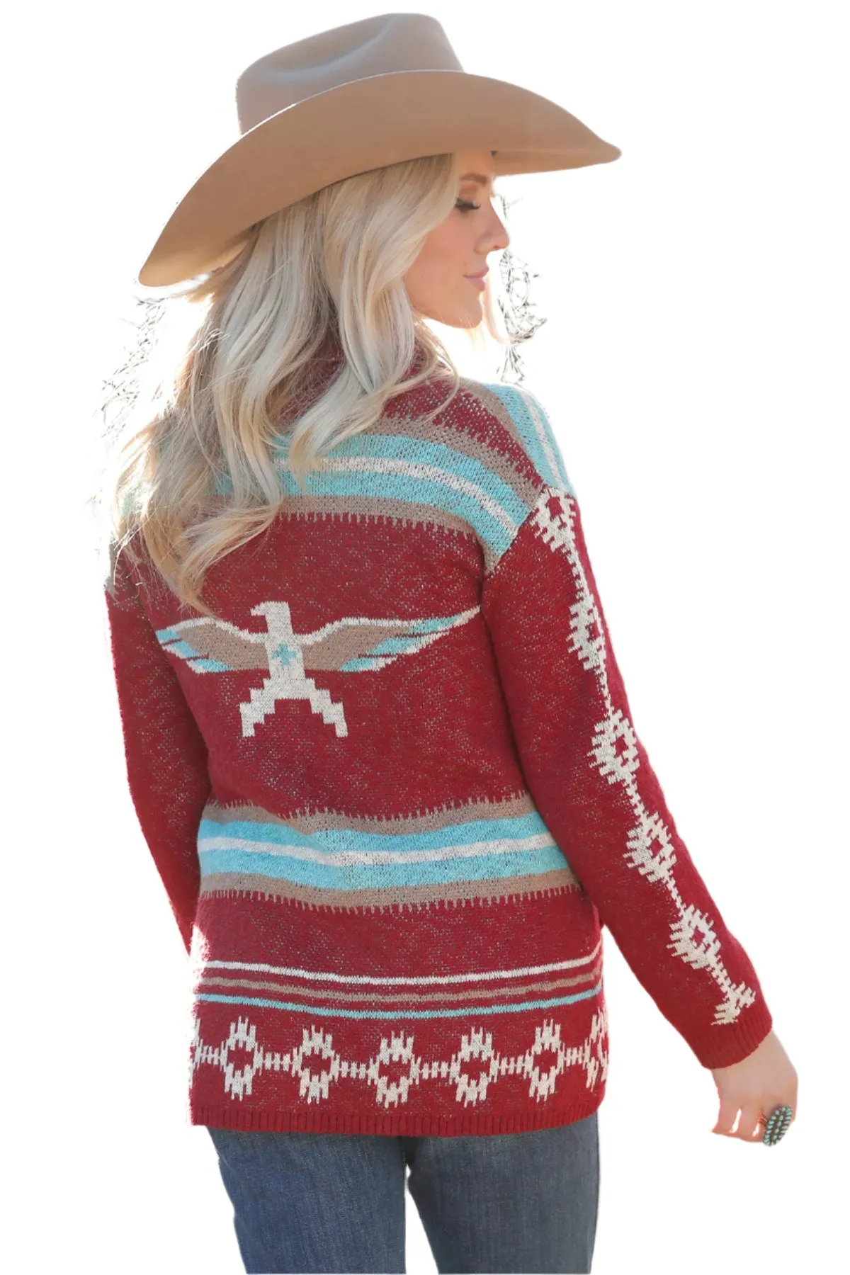 Cruel Denim Women's Southwest Red Print Cardigan