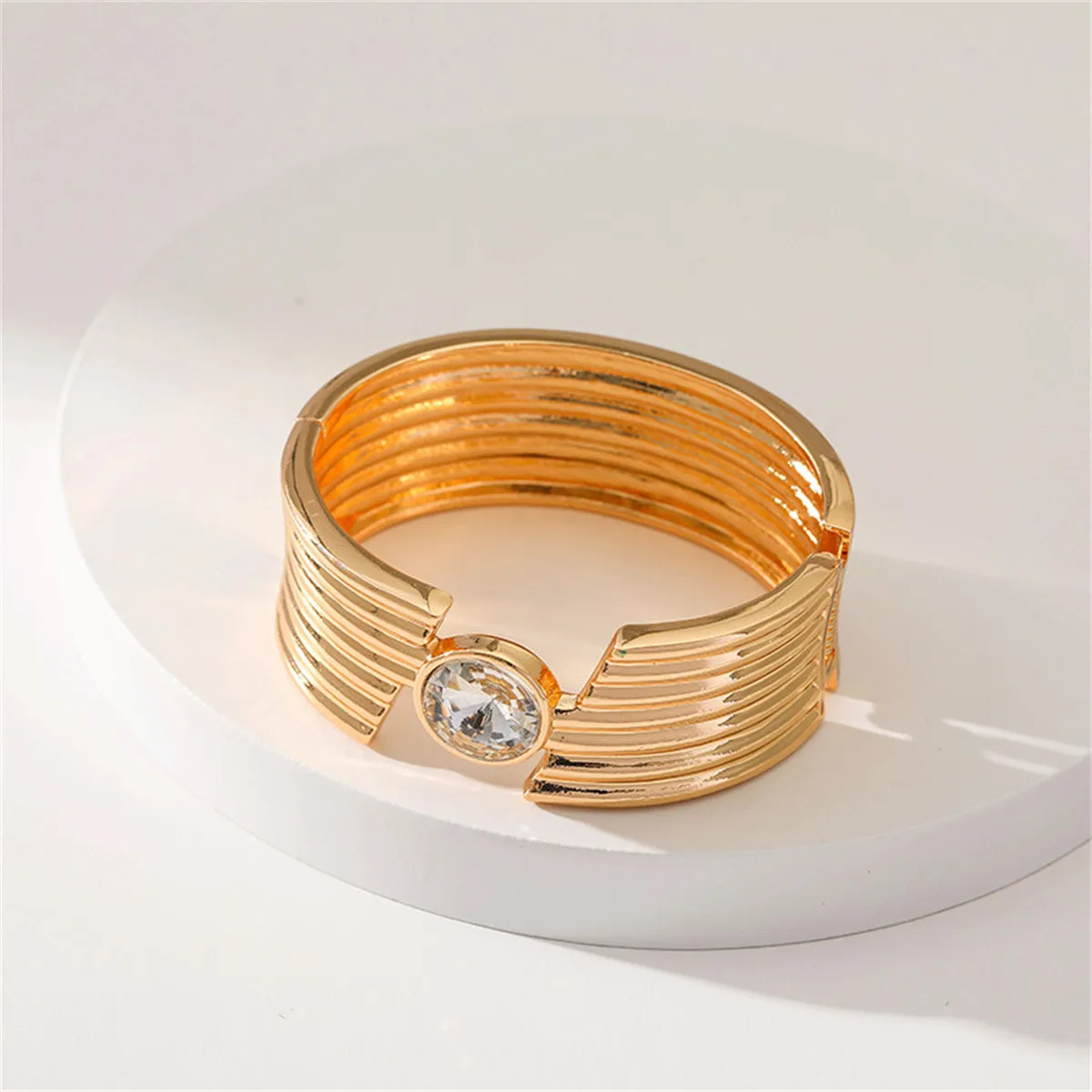 Crystal & 18K Gold-Plated Cut Bangle