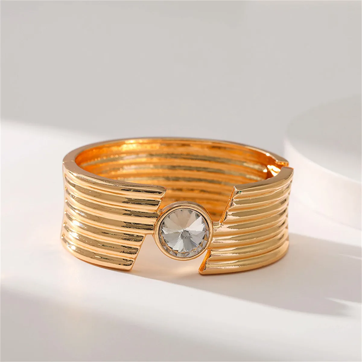 Crystal & 18K Gold-Plated Cut Bangle