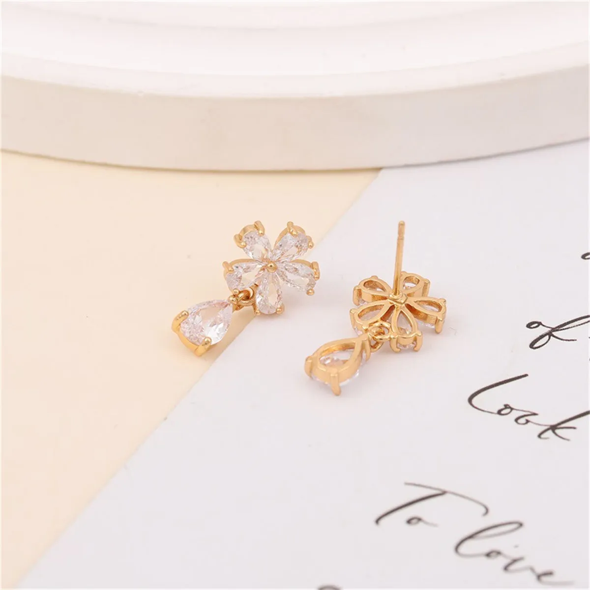 Crystal & 18K Gold-Plated Flower Drop Earrings