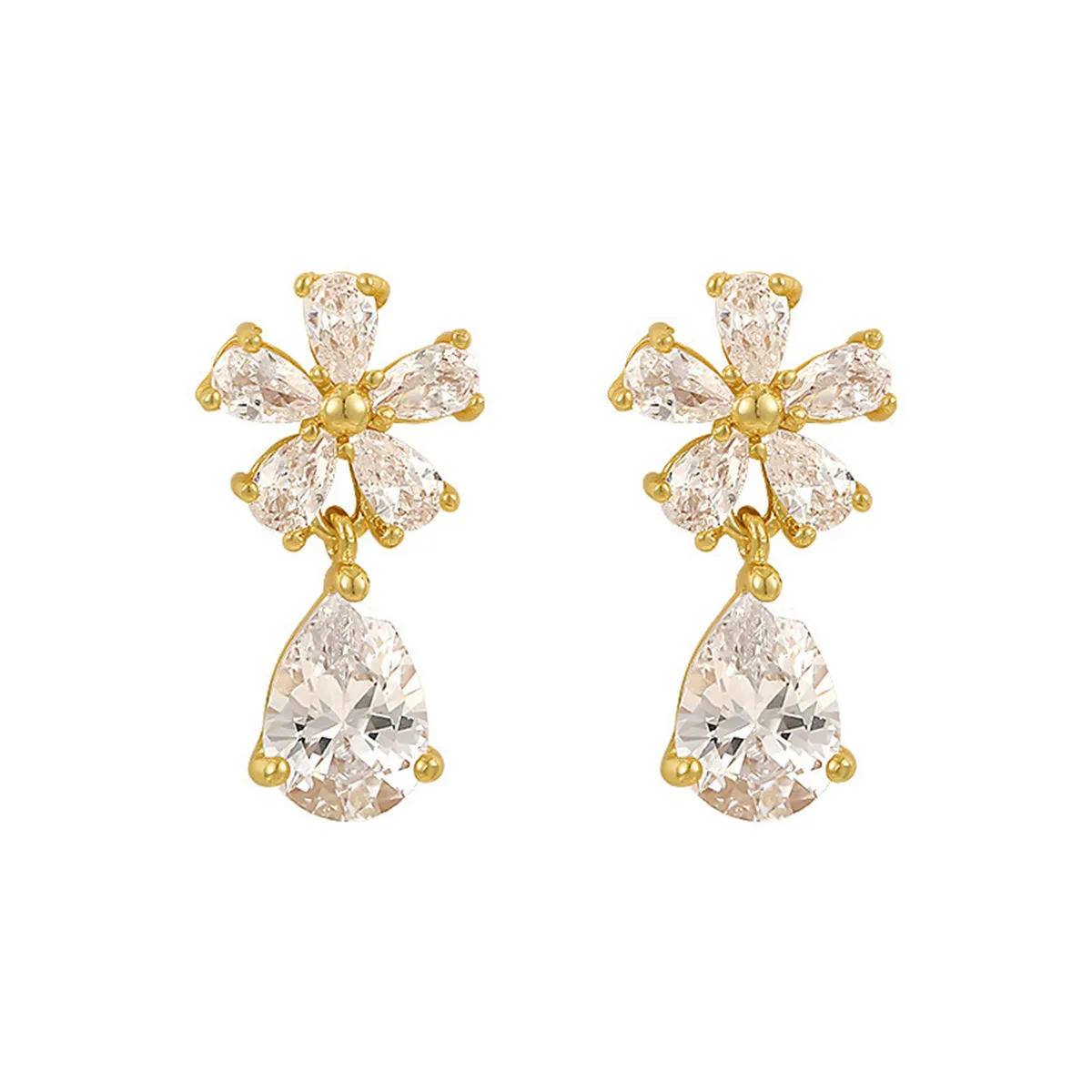 Crystal & 18K Gold-Plated Flower Drop Earrings