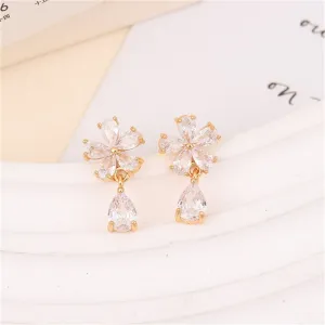 Crystal & 18K Gold-Plated Flower Drop Earrings