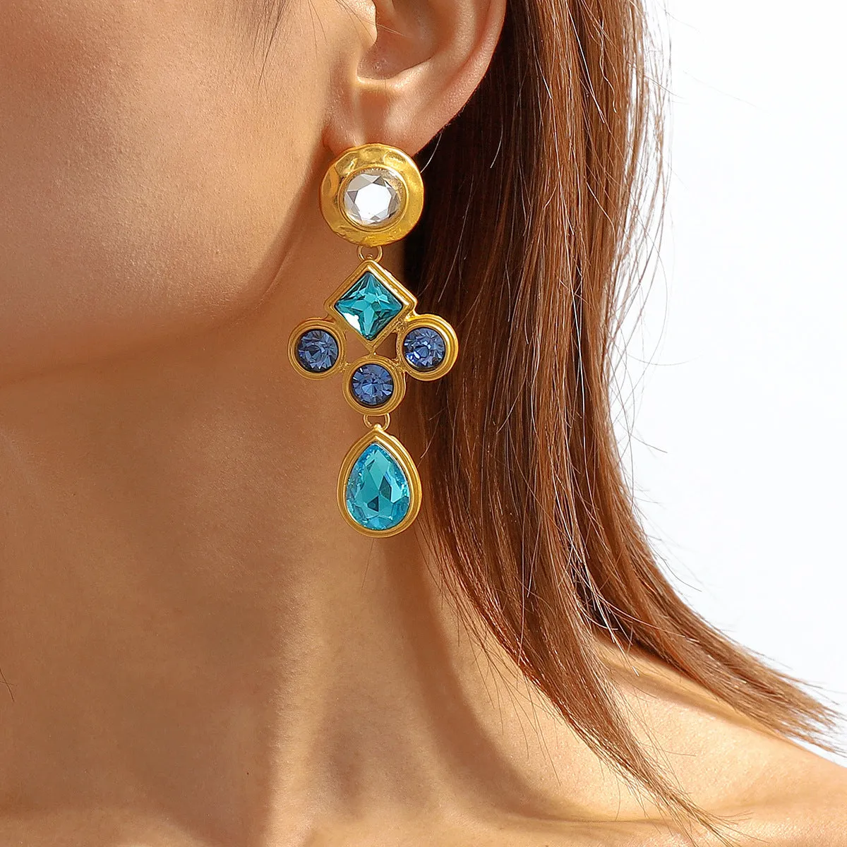 Crystal & 18K Gold-Plated Geometric Drop Earrings
