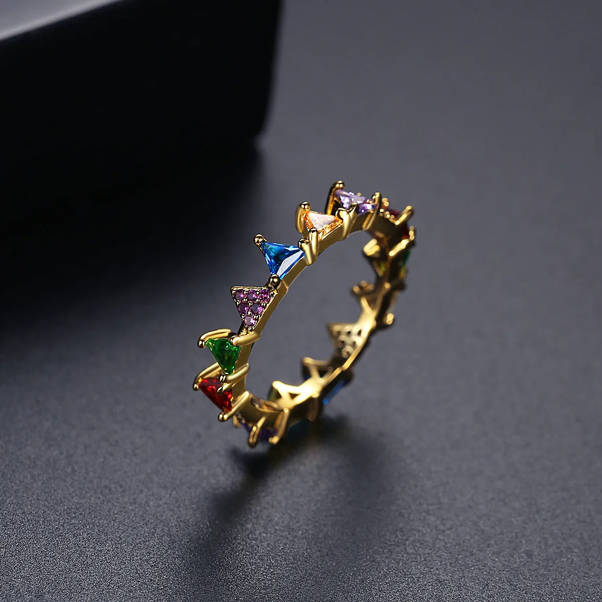 Crystal & 18K Gold-Plated Multicolor Triangle Band Ring
