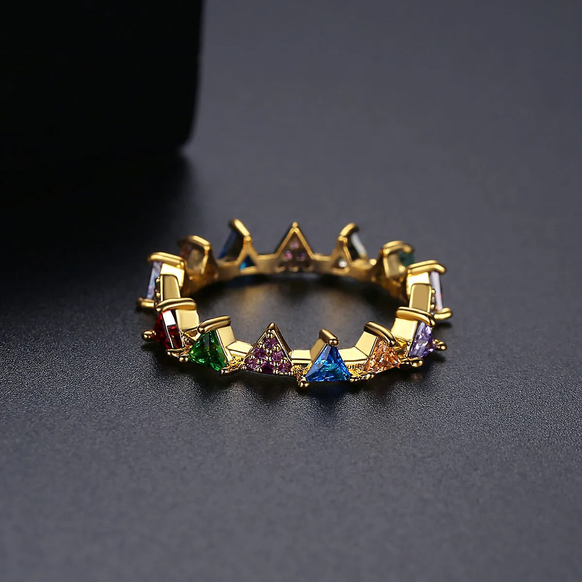 Crystal & 18K Gold-Plated Multicolor Triangle Band Ring