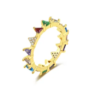 Crystal & 18K Gold-Plated Multicolor Triangle Band Ring