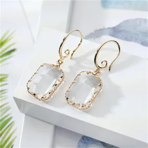 Crystal & 18K Gold-Plated Swirl Rectangle Drop Earrings