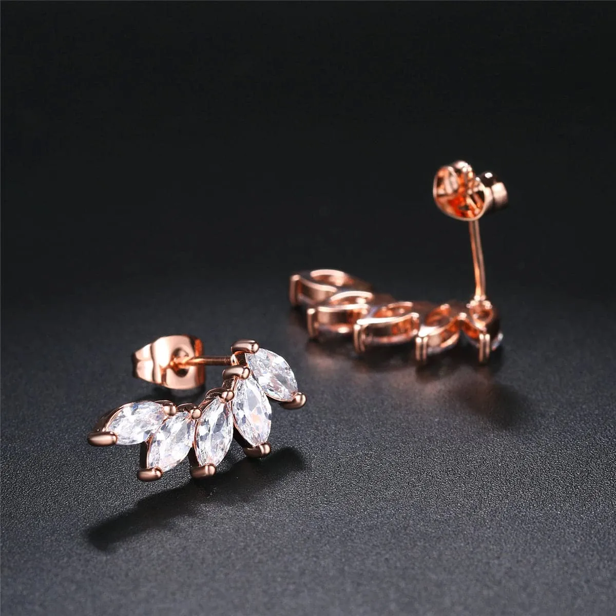 Crystal & 18K Rose Gold-Plated Angel's Wing Ear Climbers