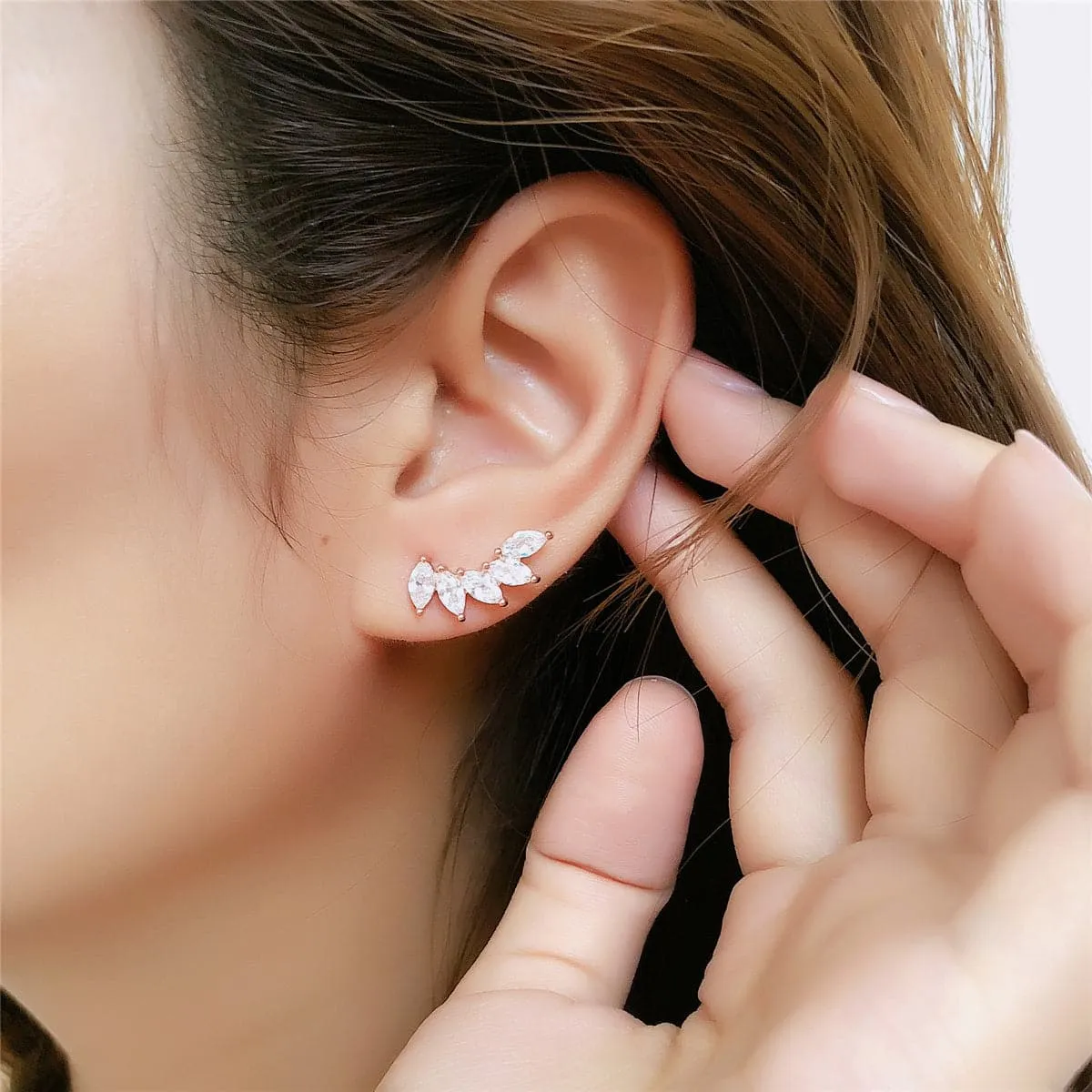 Crystal & 18K Rose Gold-Plated Angel's Wing Ear Climbers